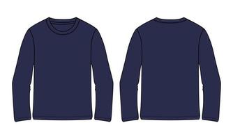 Langarm-T-Shirt technische Mode flache Skizze Vektor-Illustration Marine-Farbvorlage für Männer und Jungen vektor
