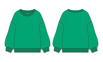 sweatshirt tekniska mode platt skiss vektor illustration grön färg mall för kvinnor