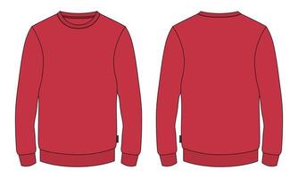 långärmad tröja övergripande mode platt skisser teknisk ritning vektor röd färg mall för män.