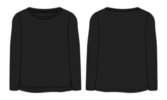 langärmliges t-shirt tops technische mode flache skizze vektor schwarze farbvorlage für damen