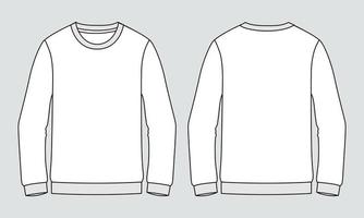 långärmad tröja övergripande mode platt skisser teknisk ritning vektor mall för män.