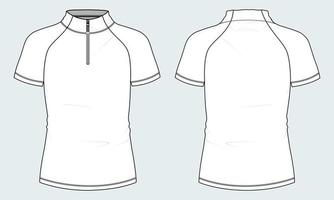 Kurzarm mit kurzem Reißverschluss Fußball Radtrikot technische flache Skizze Vektor Illustration Vorlage