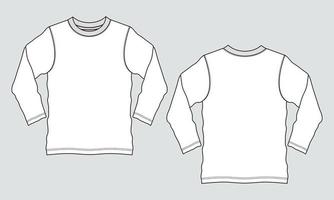 Langarm-T-Shirt technische Mode flache Skizze Vektor Illustration Vorlage Vorder- und Rückansichten