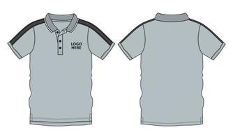 Kurzarm-Poloshirt technische Mode flache Skizze Vektor-Illustration graue Farbvorlage Vorder- und Rückansicht vektor