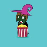 häxa zombie vektor bär popcorn platt tecknad illustration