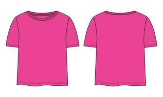 t-shirt tops technische mode flache skizze vektor rosa farbvorlage für damen und babys