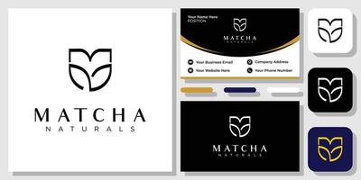 matcha naturals symbol grafische blume weibliche initialen tulpenform mit visitenkartenvorlage vektor