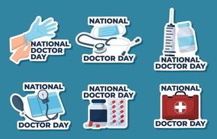 nationella läkare dag klistermärke set vektor