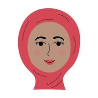 orientalisk tjej ansikte i en hijab i doodle stil. färgglad avatar av leende kvinna. vektor