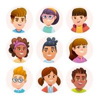 Sammlung süßer Kinder-Avatar-Figuren. Avatare für Jungen und Mädchen im Cartoon-Stil vektor