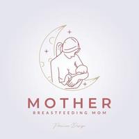 Mutter stillen, Mutter und Baby Logo Vektorgrafik Design, Logo-Symbol mit minimaler abstrakter Linie vektor