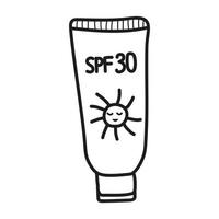 Sonnencreme-Skizze. Vektor-Doodle handgezeichnete Abbildung Symbol. sommerbezogenes Objekt. vektor