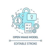 Symbol für das türkisfarbene Konzept des Maas-Modells öffnen. geregelter Versorgungsbetrieb. mobilität als servicemodell abstrakte idee dünne linie illustration. isolierte Umrisszeichnung. editierbarer Strich. vektor