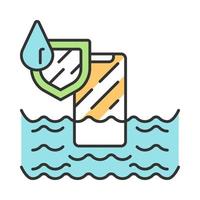 Farbsymbol für wasserdichtes Telefon. wasserfestes Smartphone. wasserabweisende, benetzungsfreie Handyhülle. Flüssigkeitsbarriere, Schutz. undurchlässiges Handy ins Wasser gefallen. isolierte Vektorillustration vektor