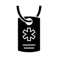 medicinsk alert id halsband glyfikon. första hjälpen, ambulanstillbehör. hälsa id alert smycken. nödlägesemblem. identifieringsbricka. siluett symbol. negativt utrymme. vektor isolerade illustration