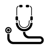 Stethoskop-Glyphen-Symbol. Herzfrequenz, Pulsdiagnose. Diagnostik der inneren Organe. kardiologie, pulmonologie akustisches medizinisches gerät. Silhouettensymbol. negativer Raum. vektor isolierte illustration