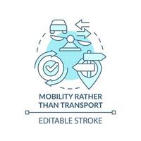 Mobilität statt Transport türkisfarbenes Konzeptsymbol. maas konzept komponente abstrakte idee dünne linie illustration. isolierte Umrisszeichnung. editierbarer Strich. vektor