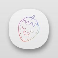 jordgubbe söt kawaii app karaktär. avslappnad, lättad bär med leende ansikte. skrattande mat. rolig emoji, uttryckssymbol, leende. vektor isolerade illustration