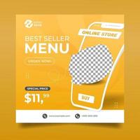 Online-Promotion Orange Food Flyer oder Social-Media-Banner mit Handy vektor