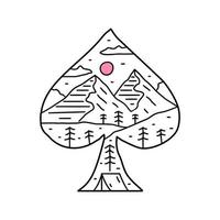 natur berg och camping i spader kort form. design för t-shirt, märke, klistermärke etc vektor