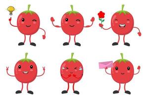set cartoon tomate mit verschiedenen emotionen posieren vektorbilder vektor