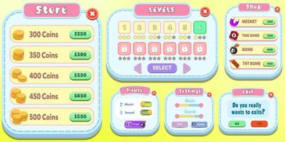 Spiel-UI-Kit mit Menüs, Pop-ups, Bildschirmen und Spielelementen vektor