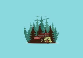 camping neben dem auto in der waldillustration vektor