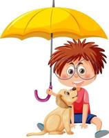en pojke som håller paraply och en hund vektor