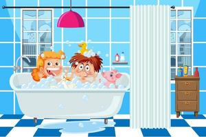 Kinder spielen Seifenblasen in der Badewanne vektor