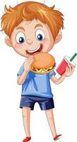 en pojke som äter hamburgare vektor