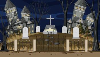 kyrkogårdskyrkogård på nattscenen vektor