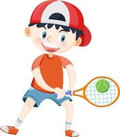söt pojke tennisspelare tecknad vektor