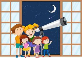 kinder beobachten den nachthimmel mit dem teleskop vektor