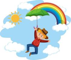 ein Cowboy, der einen Regenschirm in den Himmel hält vektor
