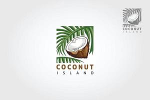 Vorlage für das Logo der Kokosnussinsel. kokosillustration mit blättern. Das Coconut Island-Logo ist vollständig anpassbar und kann leicht an Ihre Bedürfnisse angepasst werden. vektor