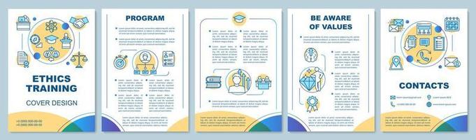 affärsetik kurser broschyr mall layout. kärnvärderingar. företagens sociala ansvar. flygblad, häfte, broschyr tryck design. vektor sidlayouter för tidskrifter, rapporter, reklamaffischer