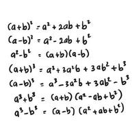 quadratische gleichungsformel. Algebra-Hintergrund. Bildung, Unterricht, Schulprogramme höhere Mathematik Texte. Handschrift. gruppiert und isoliert auf weiß. Vektor-Illustration vektor