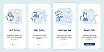 säljtekniker ljusblå onboarding mobilappskärm. promotion genomgång 4 steg redigerbara grafiska instruktioner med linjära koncept. ui, ux, gui mall. vektor