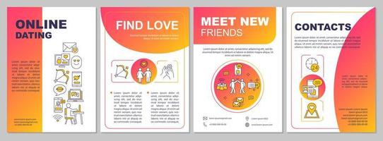 online dating app broschyr mall layout. hitta kärlek idé. flygblad, häfte, broschyrtryckdesign med linjära illustrationer. vektor sidlayouter för tidskrifter, årsredovisningar, reklamaffischer