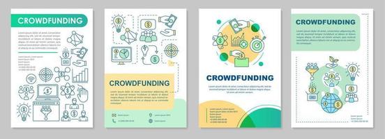 crowdfunding broschyr mall layout. onlinefinansieringskampanj. flygblad, häfte, broschyrtryckdesign med linjära illustrationer. vektor sidlayouter för tidskrifter, årsredovisningar, reklamaffischer