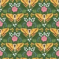 Schmetterling und Blumen Sommer Vektor nahtlose Muster. Damast florale Textur im Retro-Stil. handgezeichnetes süßes Design für Stoff oder Tapete.