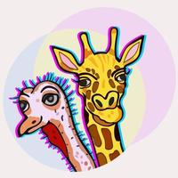 Köpfe von Giraffen und Straußen. Tiere mit langen Hälsen. vektor