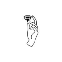 vektor illustration av en hand som håller en diamant. symboler för kosmetika, smycken, skönhetsprodukter.