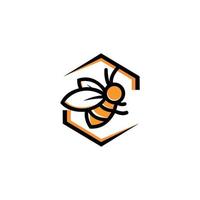 Bienenstock mit Bienen, die um Cartoon-Illustration herumfliegen, Konzept für Bio-Honigprodukte, Verpackungsdesign, vektor
