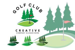 vektor ikon logotyp golfboll, pinne och golf. utomhusspel, retro konceptillustration