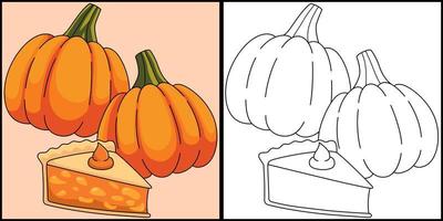 Thanksgiving Pie und Kürbisse farbige Abbildung vektor