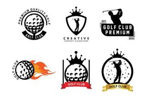 vektor ikon logotyp golfboll, pinne och golf. utomhusspel, retro konceptillustration