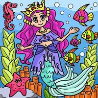 sjöjungfru prinsessan färgad tecknad illustration vektor
