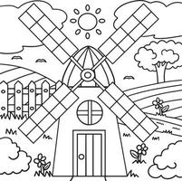 Windmühle zum Ausmalen für Kinder vektor