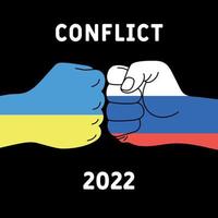 Konflikt zwischen Russland und der Ukraine. Hände mit Fäusten schlagen. die zeiger sind in den farben der russischen und ukrainischen flagge bemalt. Vektorbild. vektor